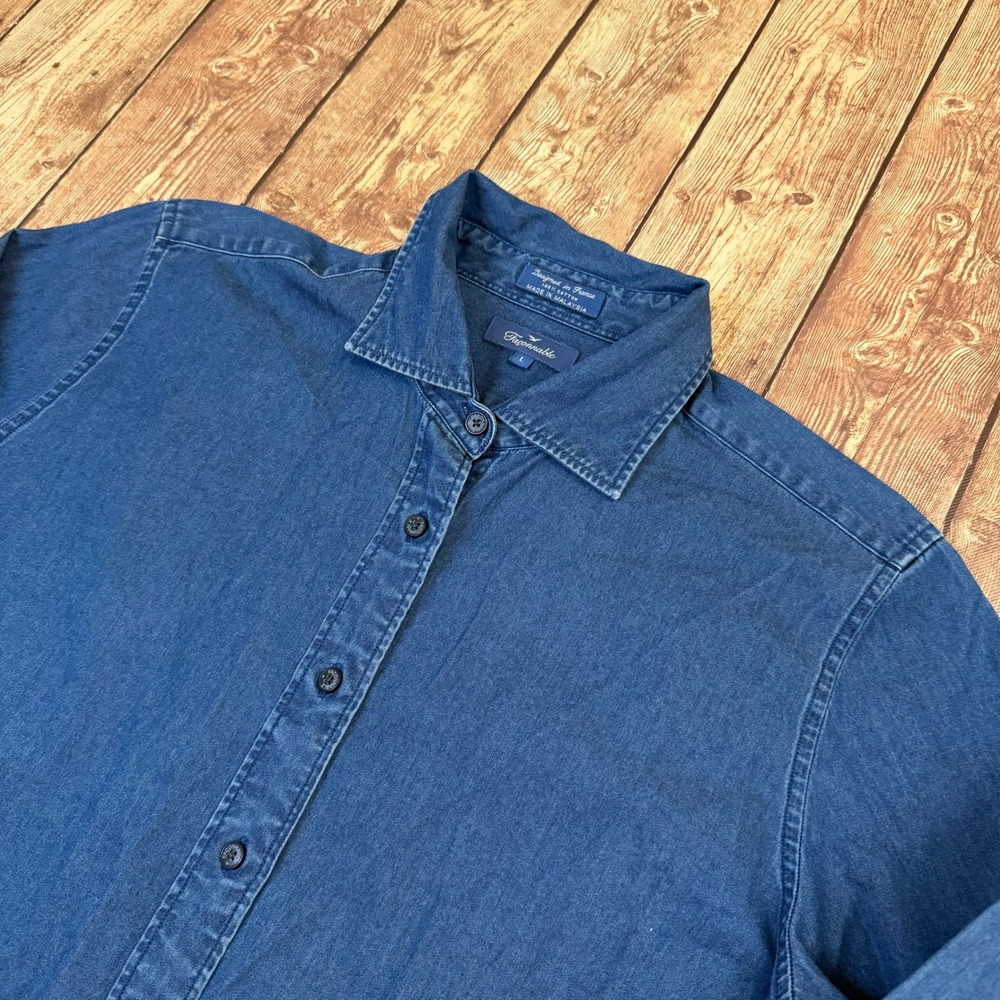 Faconnable Denim Button Down Shirt Womens Large Blue Long Sleeve Cotton